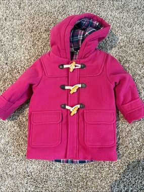 JoJo Maman Bebe Girls' Hooded Fuchsia Toggle Pea Coat